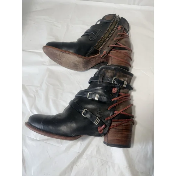 Freebird by Steven Crue boot black Leather Ankle Strap Zip Distress Size 11 - Picture 14 of 16